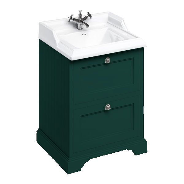 Burlington 650 Matt Green Freestanding 2 Drawer Vanity Unit and Ceramic Basin