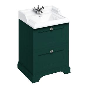 Burlington 650 Matt Green Freestanding 2 Drawer Vanity Unit and Ceramic Basin