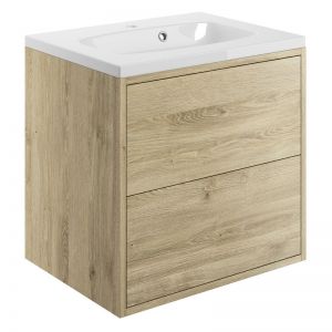Moods Princetown Havana Oak 600mm 2 Drawer Vanity Unit Inc Basin