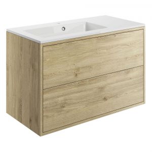 Moods Princetown Havana Oak 900mm 2 Drawer Vanity Unit Inc Offset Basin