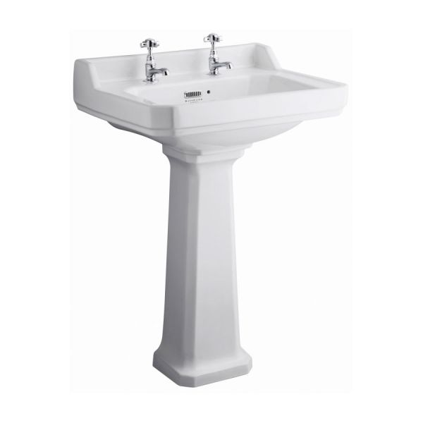 Bayswater Fitzroy White 595mm 2 Tap Hole Comfort Height Basin and Full Pedestal