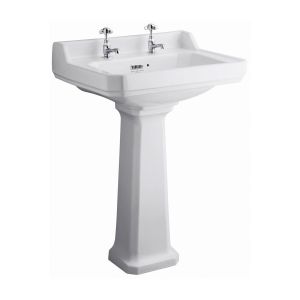 Bayswater Fitzroy White 595mm 2 Tap Hole Basin and Full Pedestal