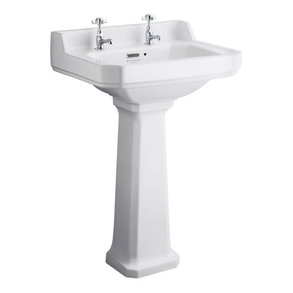 Bayswater Fitzroy White 560mm 2 Tap Hole Comfort Height Basin and Full Pedestal