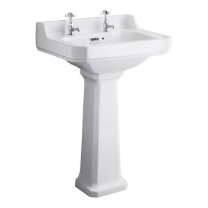 Bayswater Fitzroy White 560mm 2 Tap Hole Basin and Full Pedestal