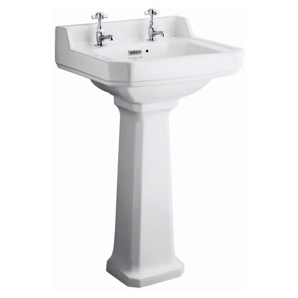 Bayswater Fitzroy White 500mm 2 Tap Hole Comfort Height Basin and Full Pedestal