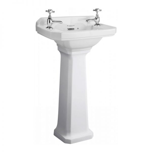 Bayswater Fitzroy White 515mm 2 Tap Hole Comfort Height Cloakroom Basin and Full Pedestal