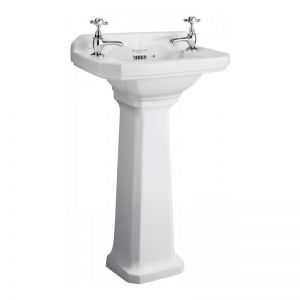 Bayswater Fitzroy White 515mm 2 Tap Hole Cloakroom Basin and Full Pedestal