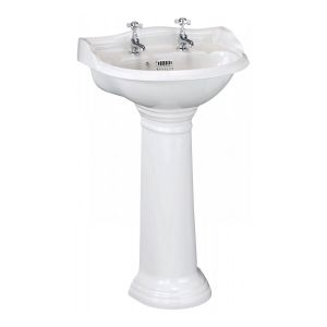 Bayswater Porchester White 500mm 2 Tap Hole Basin and Full Pedestal