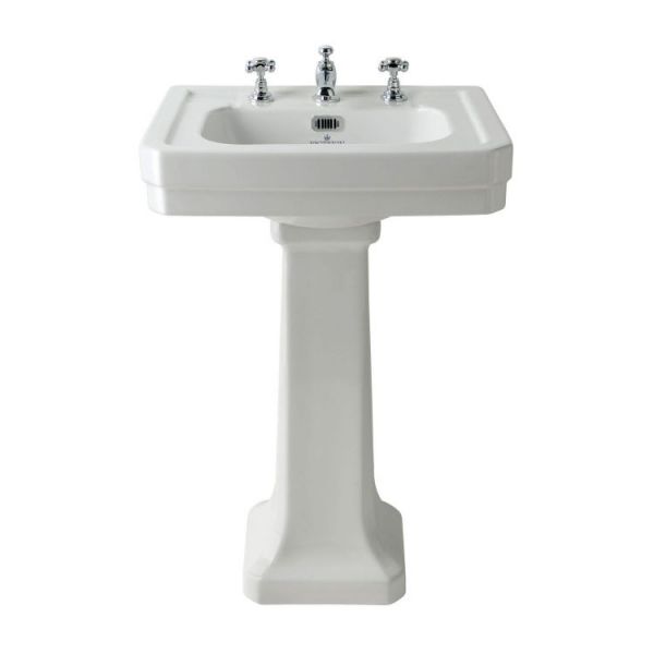 Bayswater Victrion White 550mm 3 Tap Hole Basin and Full Pedestal