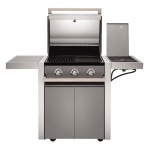BeefEater 1500 Stainless Steel 3 Burner Gas BBQ with Side Burner and Trolley