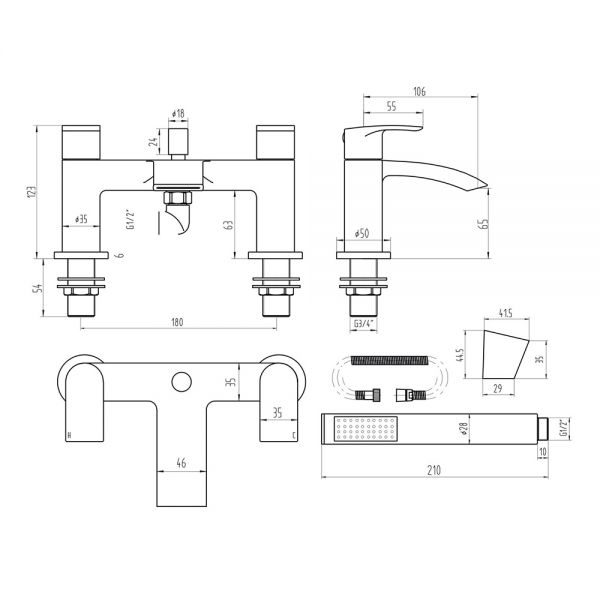 Apex Belini Black Bath Shower Mixer Tap #2