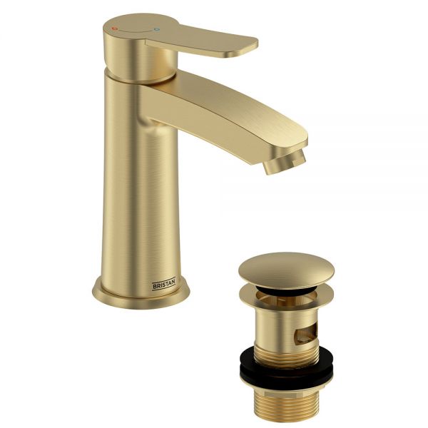 Bristan Appeal Eco Start Brushed Brass Mono Basin Mixer Tap with Clicker Waste #2