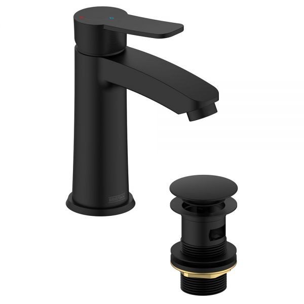 Bristan Appeal Eco Start Black Mono Basin Mixer Tap with Clicker Waste #2
