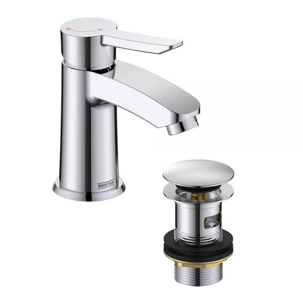 Bristan Apelo Eco Start Chrome Mini Basin Mixer Tap with Clicker Waste