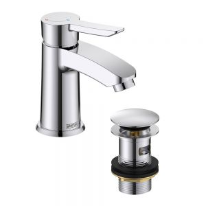 Bristan Apelo Eco Start Chrome Mini Basin Mixer Tap with Clicker Waste