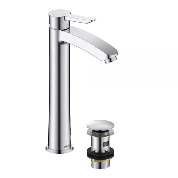 Bristan Apelo Eco Start Chrome Tall Basin Mixer Tap with Clicker Waste
