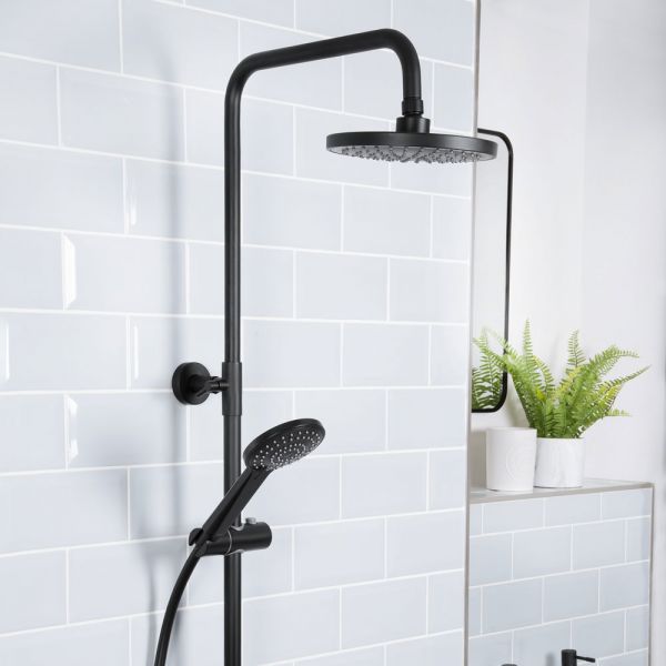 Bristan Buzz Black Exposed Bar Shower Valve Kit With Rigid Riser and