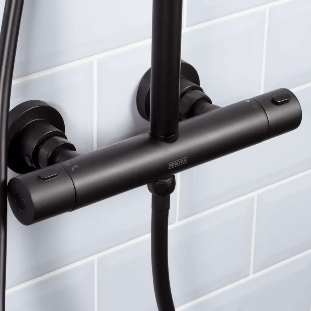 Bristan Buzz Black Exposed Bar Shower Valve Kit With Rigid Riser and