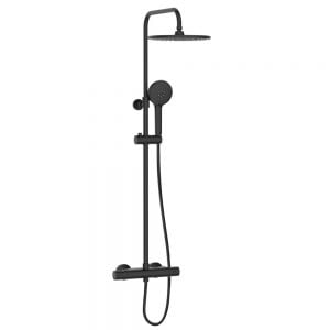 Bristan Buzz Black Exposed Bar Shower Valve Kit With Rigid Riser and Diverter BUZ SHXDIVCTFF BLK