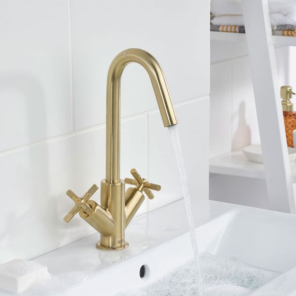 Bristan Cruzar Brushed Brass Mono Basin Mixer Tap with Clicker Waste #4
