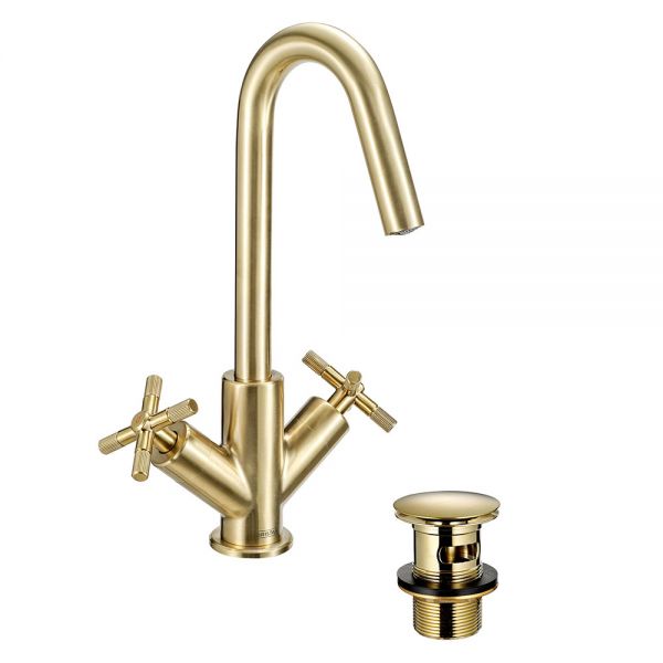 Bristan Cruzar Brushed Brass Mono Basin Mixer Tap with Clicker Waste #2