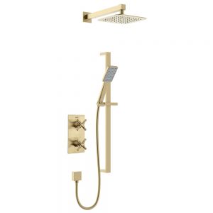 Bristan Cruzar Brushed Brass 2 Outlet Shower Pack with Overhead Shower and Riser Rail Kit