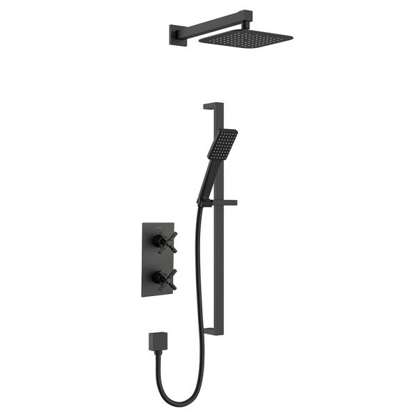 Bristan Cruzar Matt Black 2 Outlet Shower Pack with Overhead Shower and Riser Rail Kit