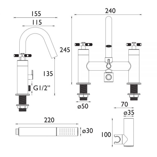 Bristan Cruzar Black Bath Shower Mixer Tap #4