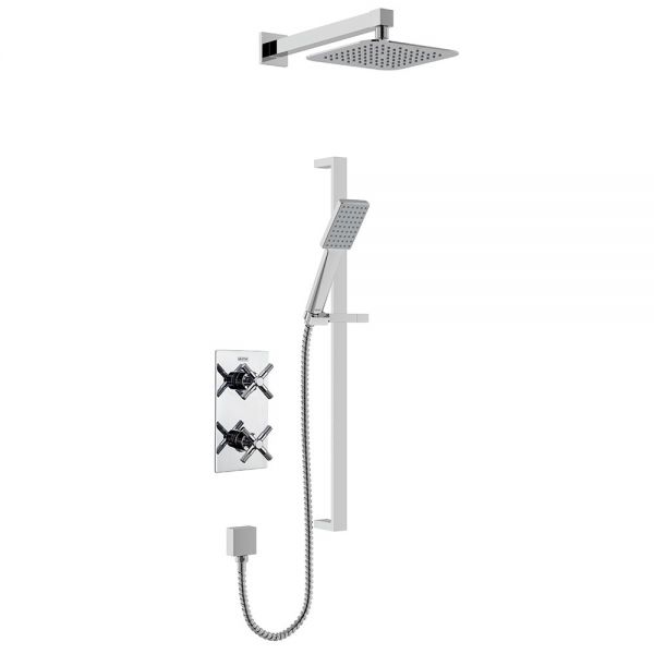 Bristan Cruzar Chrome 2 Outlet Shower Pack with Overhead Shower and Riser Rail Kit
