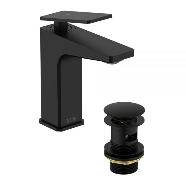 Bristan Delgado Eco Start Black Mono Basin Mixer Tap with Clicker Waste