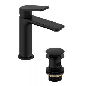 Bristan Frammento Eco Start Black Mono Basin Mixer Tap with Clicker Waste