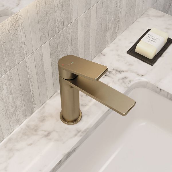 Bristan Frammento Eco Start Brushed Brass Mono Basin Mixer Tap with Clicker Waste #3