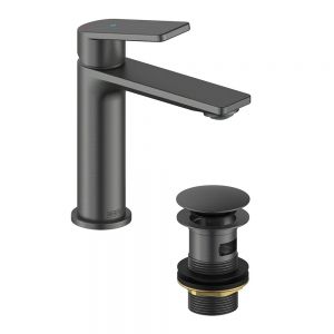 Bristan Frammento Eco Start Gunmetal Mono Basin Mixer Tap with Clicker Waste