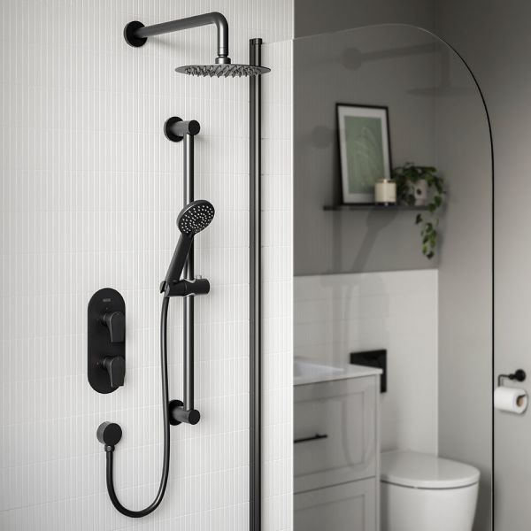 Bristan Hourglass Matt Black 2 Outlet Shower Pack with Overhead Shower and Riser Rail Kit #3