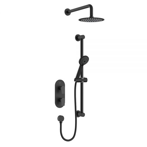 Bristan Hourglass Matt Black 2 Outlet Shower Pack with Overhead Shower and Riser Rail Kit
