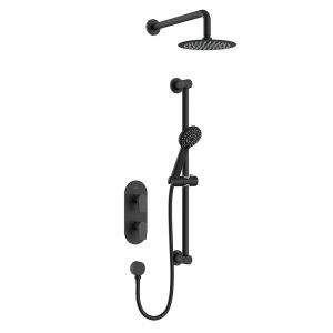 Bristan Hourglass Matt Black 2 Outlet Shower Pack with Overhead Shower and Riser Rail Kit