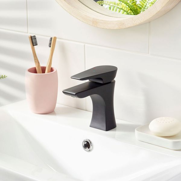 Bristan Hourglass Eco Start Black Mono Basin Mixer Tap with Clicker Waste #2
