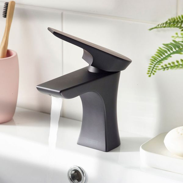 Bristan Hourglass Eco Start Black Mono Basin Mixer Tap with Clicker Waste #3