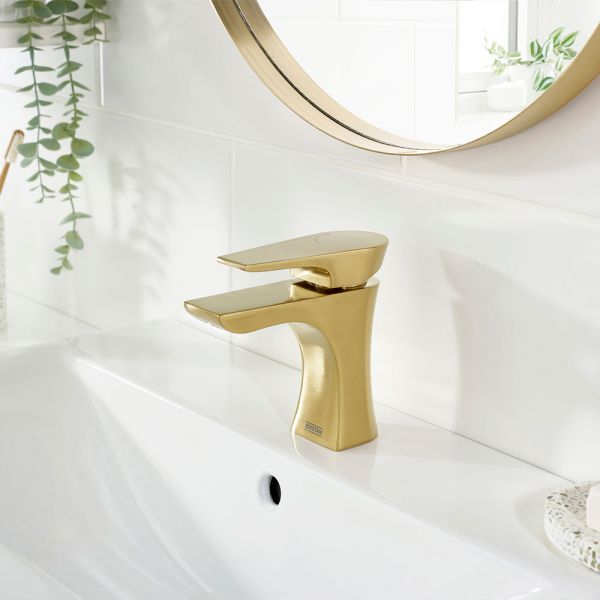 Bristan Hourglass Eco Start Brushed Brass Mono Basin Mixer Tap with Clicker Waste #2
