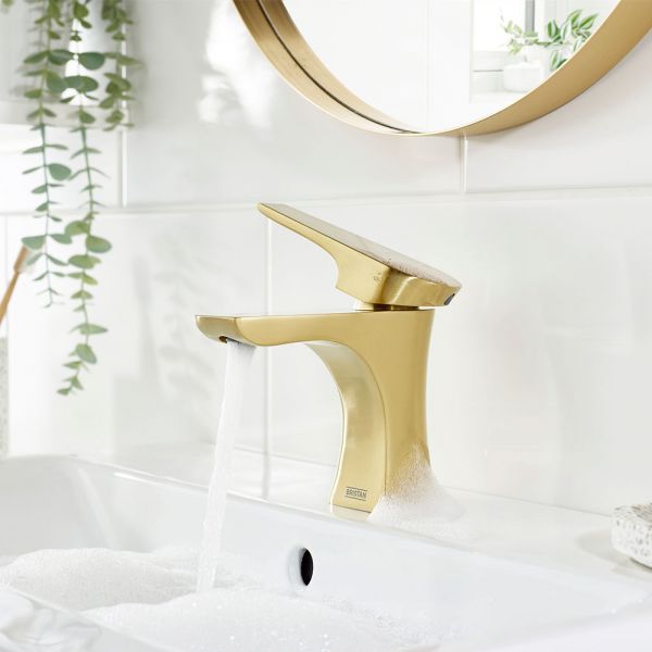 Bristan Hourglass Eco Start Brushed Brass Mono Basin Mixer Tap with Clicker Waste #3