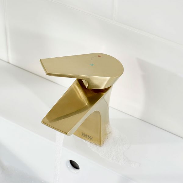 Bristan Hourglass Eco Start Brushed Brass Mono Basin Mixer Tap with Clicker Waste #5