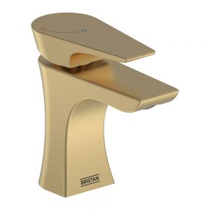 Bristan Hourglass Eco Start Brushed Brass Mono Basin Mixer Tap with Clicker Waste
