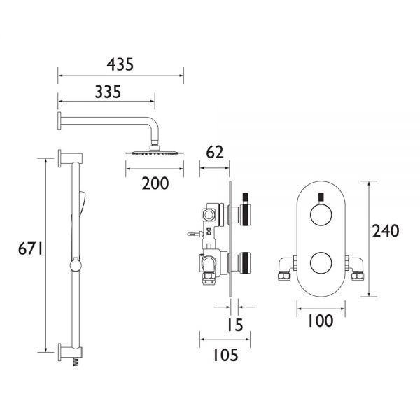 Bristan Molida Brushed Brass 2 Outlet Shower Pack with Overhead Shower and Riser Rail Kit #3