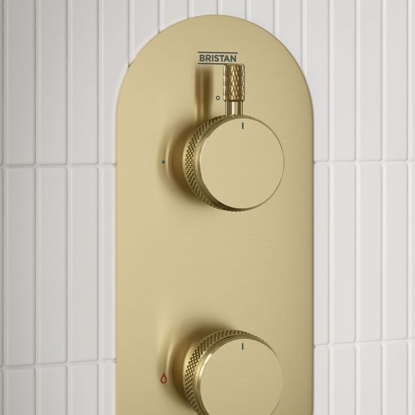Bristan Molida Brushed Brass 2 Outlet Shower Pack with Overhead Shower and Riser Rail Kit #2