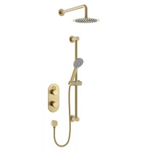 Bristan Molida Brushed Brass 2 Outlet Shower Pack with Overhead Shower and Riser Rail Kit