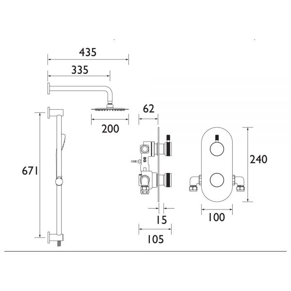 Bristan Molida Matt Black 2 Outlet Shower Pack with Overhead Shower and Riser Rail Kit #4