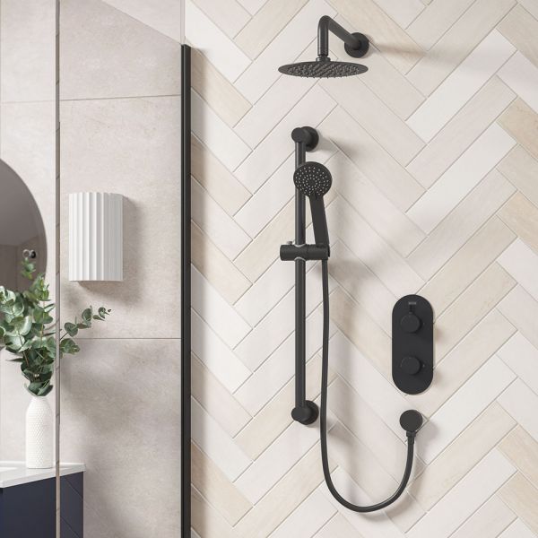 Bristan Molida Matt Black 2 Outlet Shower Pack with Overhead Shower and Riser Rail Kit #2