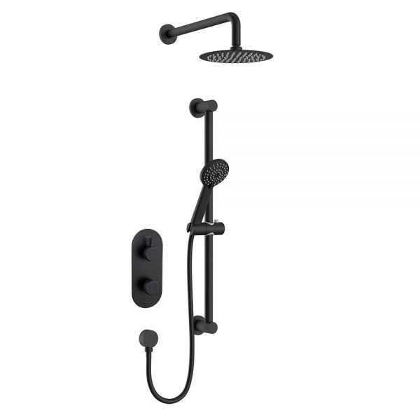 Bristan Molida Matt Black 2 Outlet Shower Pack with Overhead Shower and Riser Rail Kit