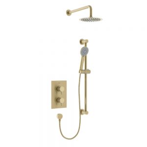 Bristan Prism Brushed Brass 2 Outlet Shower Pack with Overhead Shower and Riser Rail Kit