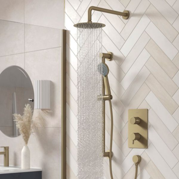 Bristan Prism Brushed Brass 2 Outlet Shower Pack with Overhead Shower and Riser Rail Kit #2